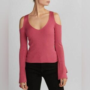 EXPRESS Cold Shoulder Long Sleeve Pink Ribbed Top Size Small
